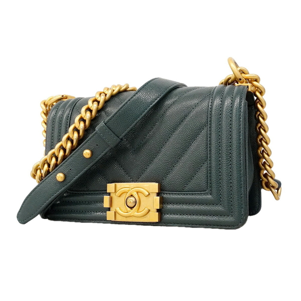 Chanel Boy Chain Shoulder Bag, Caviar Leather, Steel Blue, Women's